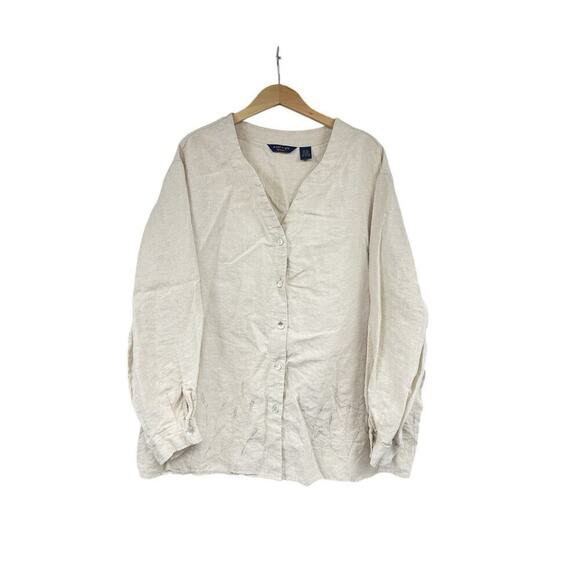 Ecologie Biege Tan Embroidered Button Up Shirt 100% Linen Beach Womens 3XL - Picture 1 of 6
